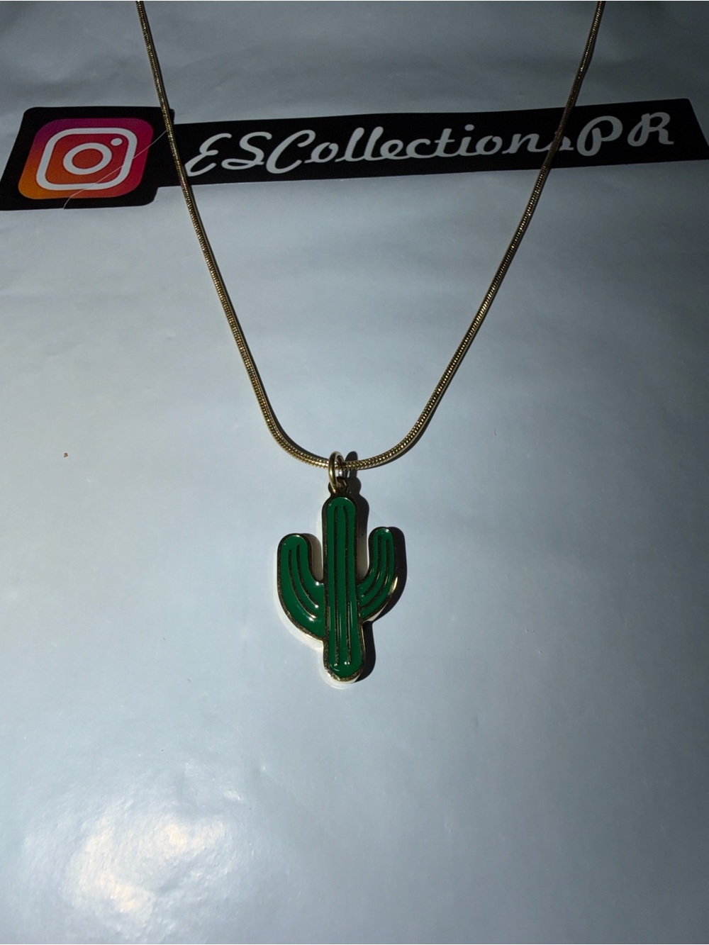 Gold-Tone Necklace with Green Cactus Pendant by